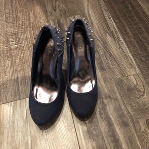Blue suede heels with spikes